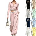 thumbnail image 1 of WULMLEO Athletic Tracksuit for Women Long Sleeve Quarter Zip Cropped Top And Wide Leg Pants With Pockets Pink XL, 1 of 7
