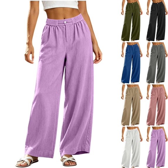 WULMLEO Baggy Pants Women Corduroy Wide Leg Elastic Waisted Joggers Loose Fit Y2k Sweatpants Trendy Athletic Palazzo Pant with Pockets Purple S
