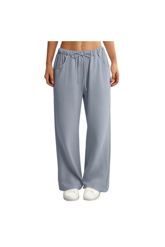 Baggy Wide Leg Sweatpants Women Lightweight Low Rise Sweatpants with Pockets Spring Comfy Yoga Pants Cotton Joggers Light Gray 2XL