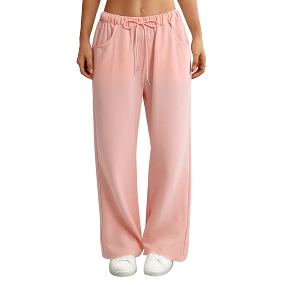 WULMLEO Baggy Wide Leg Sweatpants Women Lightweight Low Rise Sweatpants with Pockets Spring Comfy Yoga Pants Cotton Joggers Pink S