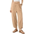 thumbnail image 1 of WULMLEO Barrel Pants Women Cotton Baggy Elastic Waist Loose Fit Cropped Palazzo Trousers Casual Lightweight Comfy Travel Outfits Brown L, 1 of 5