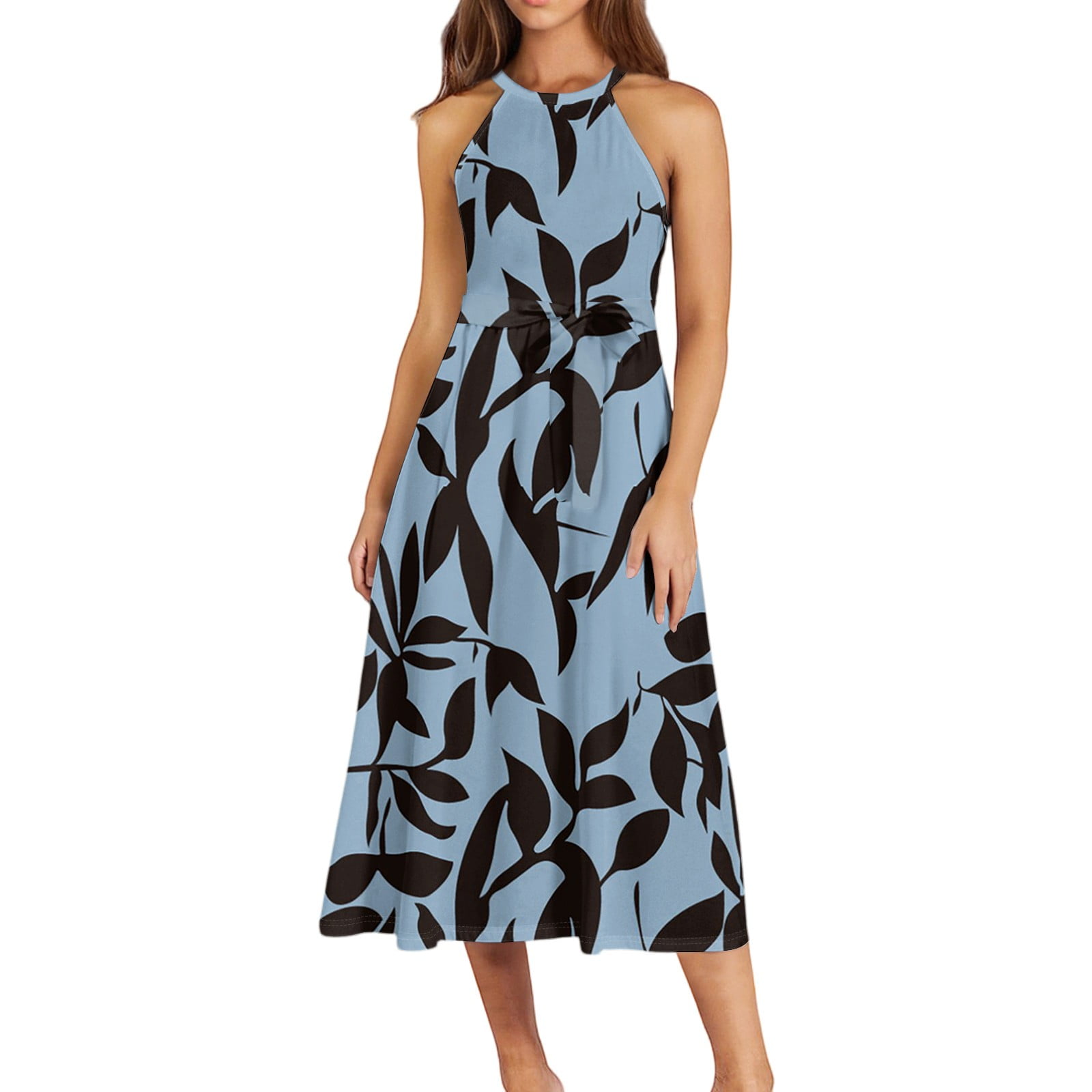 WULMLEO Below The Knee Party Pretty Dresses Ladies Summers Tanks Halter  Neck Evening Dresses Women Soft Comfort Blue XL - Walmart.com