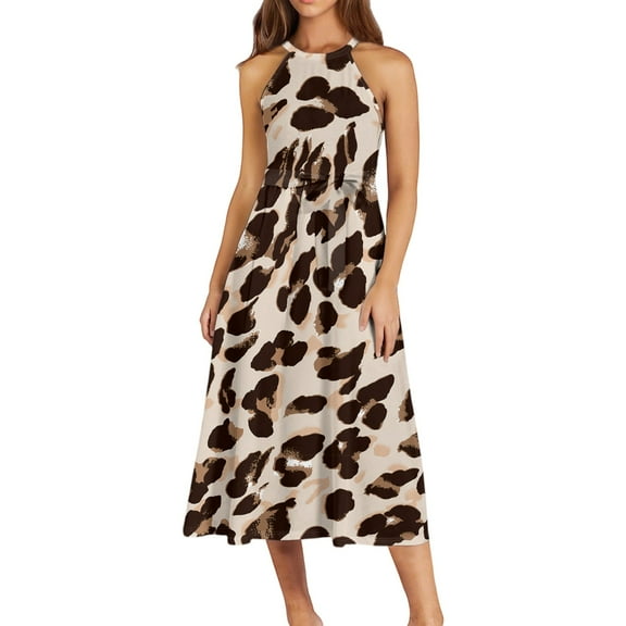 WULMLEO Below The Knee Party Pretty Dresses Ladies Summers Tanks Halter Neck Evening Dresses Women Soft Comfort Khaki S