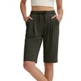 thumbnail image 1 of WULMLEO Bermuda Shorts for Women Cotton Casual Wide Elastic High Waisted Summer Shorts for Women 2026 Drawstring with Pocket Dark Gray L, 1 of 6