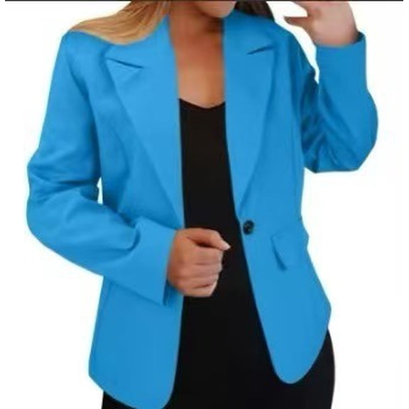 WULMLEO Blazers for Women Lightweight Petite Trendy Jackets Lapel Collar Dressy Summer Work Business Blazer Button Fall Dress Oversized Formal Mujer Clothing Sky Blue L