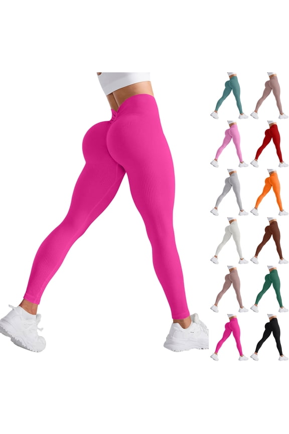 Butt Lifting Leggings for Women Seamless Workout Leggings Scrunch Butt High Waist Tummy Control Gym Yoga Pants Hot Pink S