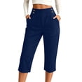 thumbnail image 1 of WULMLEO Capri Pants for Women with Pockets Plus Size High Waisted Stretch Cropped Golf Yoga Capris Work Dressy Wide Leg Tousers Navy M, 1 of 4