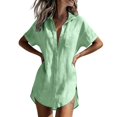 thumbnail image 1 of WULMLEO Collared Button Front Linen Beach Cover Up for Women Short Sleeve Side Split Loose Mini Shirts Dress Vacation Tunics Green Cotton-Linen Blend, 1 of 6