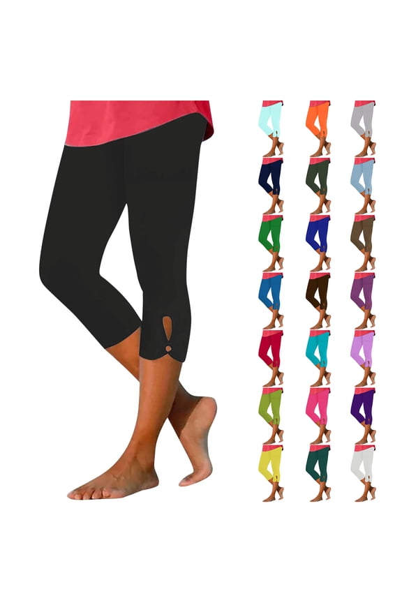 Compression Capris for Women Stretchy Knee Length Athletic Elastic Waist Capri Pants Hollow Out Stretchy Going Out Pants Lightweight Palazzo Trendy Leggings Yellow L