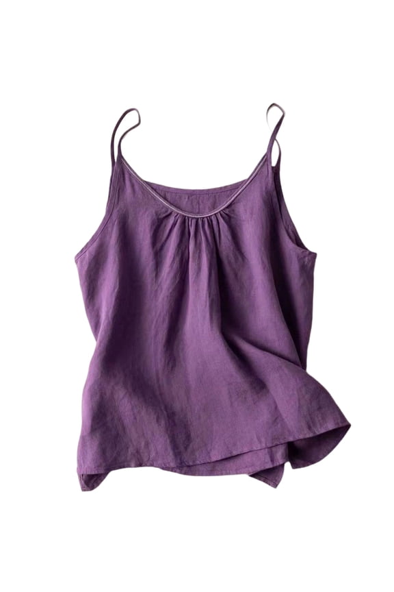 Cotton Linen Cami Sleep Shirt Women Casual Spaghetti Strap Tank Tops Gauze Lounge Camisole Sleeveless Night Shirts Purple 3XL