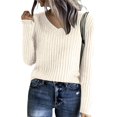 thumbnail image 1 of WULMLEO Cozy Sweaters for Women Casual Long Sleeve Loose V-Neck Knit Solid Color Pullover Tops Beige One Size, 1 of 4