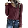 thumbnail image 1 of WULMLEO Cozy Sweaters for Women Casual Long Sleeve Loose V-Neck Knit Solid Color Pullover Tops Wine One Size, 1 of 4