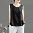 thumbnail image 1 of WULMLEO Crewneck Linen Tank Tops for Women Fashion Sexy Sleeveless Cotton Linen Tunic Tops Comfy Basic Tee Casual Cami Shirt Black M, 1 of 5