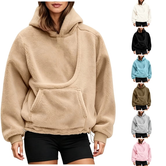 WULMLEO Cuddle Pouch Hoodie for Women Fleece Carrier Sweatshirt with Dog Pouch Brown L