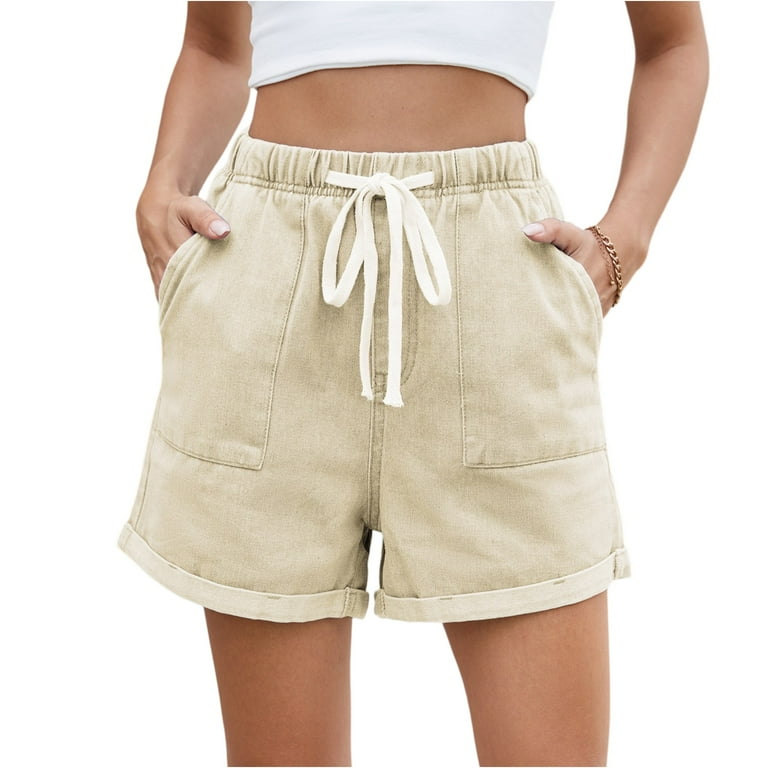 WULMLEO Denim Shorts for Women Stretchy Roll Up Mid Rise Jean