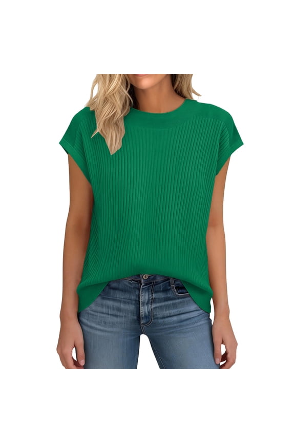 Dressy Casual Blouses for Women 2026 Summer Tops Trendy Short Sleeve T Shirts Cute Work Clothes Dark Green M