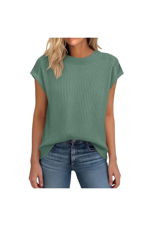 Dressy Casual Blouses for Women 2026 Summer Tops Trendy Short Sleeve T Shirts Cute Work Clothes Green M