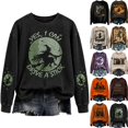 thumbnail image 1 of WULMLEO Fall Casual Witch Print Sweatshirt For Women Halloween Long Sleeve Crew Neck Pullover Tops Dark Gray 3XL, 1 of 5