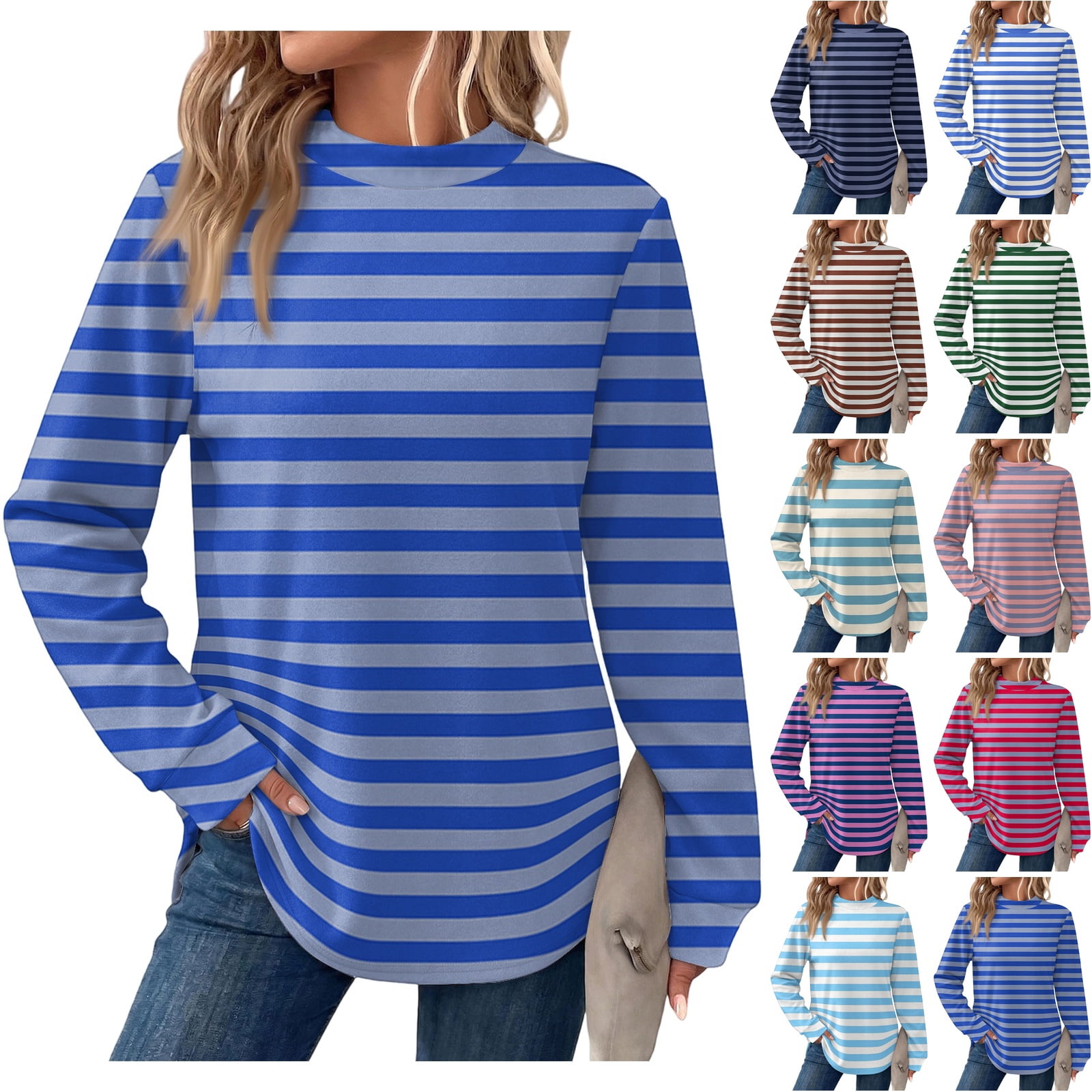 Pattern For Sleeves WULMLEO Fall Sweatshirts For Women Crew Neck Striped Pattern Long ...