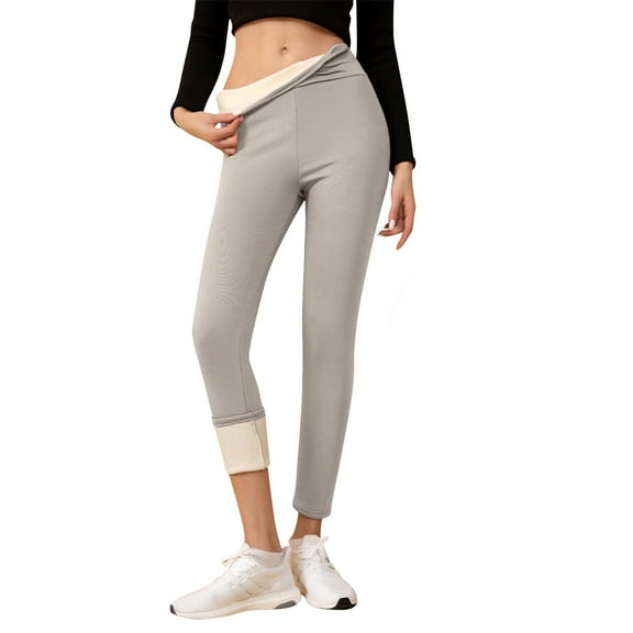 WULMLEO Fleece Leggings for Women High Waisted Thermal Warm Comfy Pants Hiking Tummy Control Thick Leggings for Winter Light Gray M