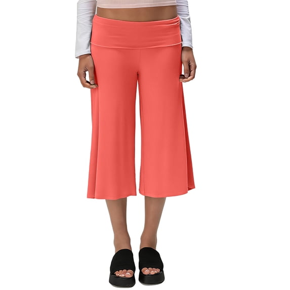 WULMLEO Fold Over Capri Pants for Women Low Rise Wide Leg Yoga Capris Summer Cute Going Out Flowy Pants Streetwear Watermelon Red S