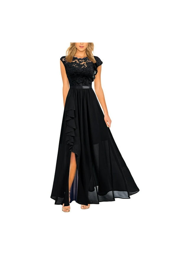Formal Dresses for Women 2025 Wedding Guest with Slit Cocktail Elegant Lace Long Prom Dress Black XL