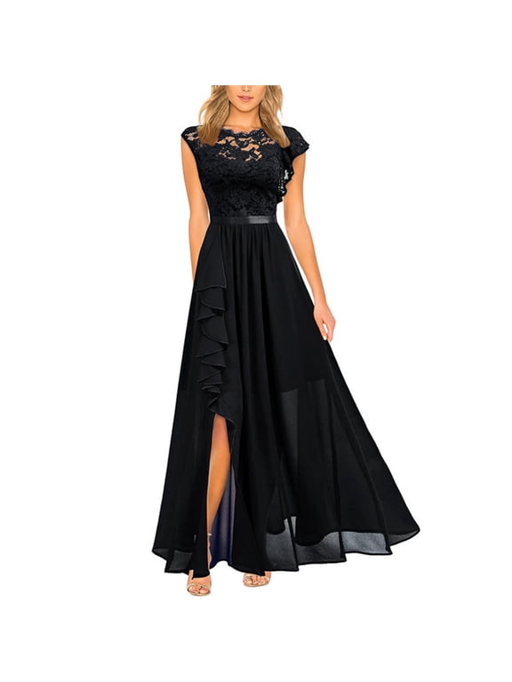 Formal Dresses for Women 2025 Wedding Guest with Slit Cocktail Elegant Lace Long Prom Dress Black XL