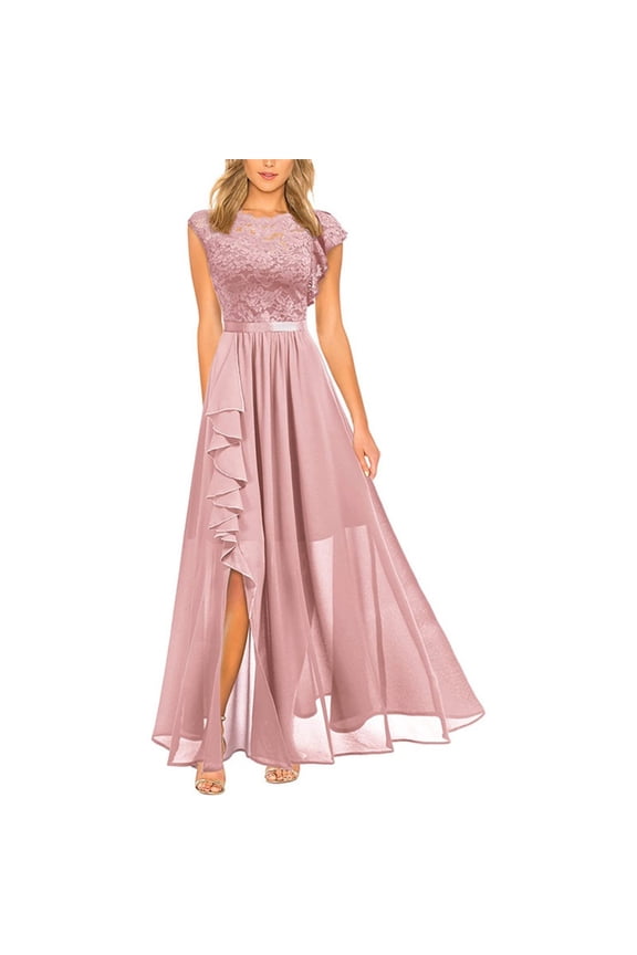 Formal Dresses for Women 2025 Wedding Guest with Slit Cocktail Elegant Lace Long Prom Dress Pink XL