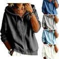 thumbnail image 1 of WULMLEO Full Zip Hooded Denim Jackets for Women Long Sleeve Drawstring Casual Lightweight Jean Outerwear Black M, 1 of 7