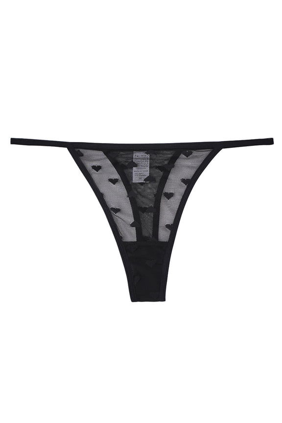 G String Thongs for Women, See Through Lace Underwear, Cheeky Low Rise T Back Tangas Black M