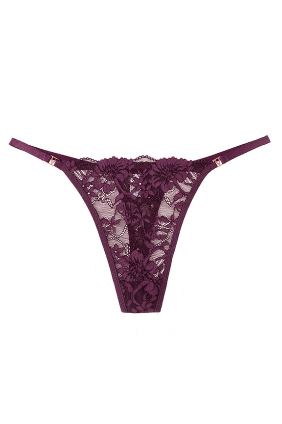 G String Thongs for Women, See Through Lace Underwear, Cheeky Low Rise T Back Tangas Purple S