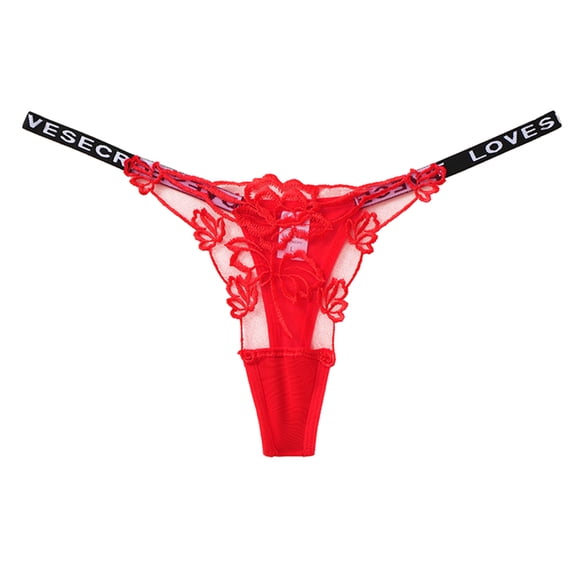 WULMLEO G String Thongs for Women, See Through Lace Underwear, Cheeky Low Rise T Back Tangas Red M