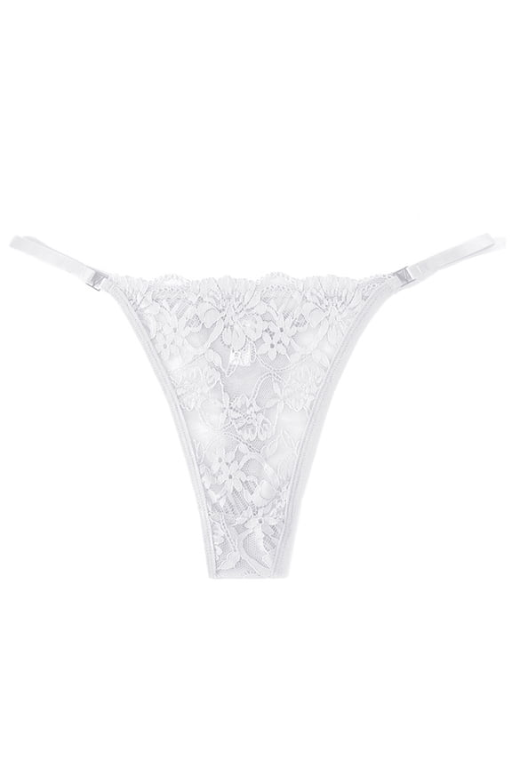 G String Thongs for Women, See Through Lace Underwear, Cheeky Low Rise T Back Tangas White L