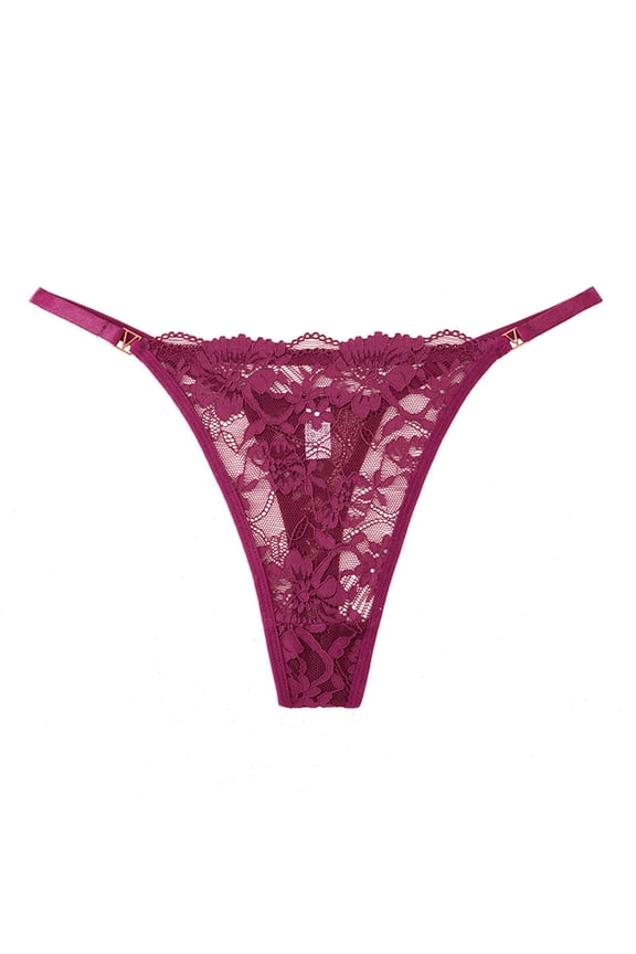 G String Thongs for Women, See Through Lace Underwear, Cheeky Low Rise T Back Tangas Wine M