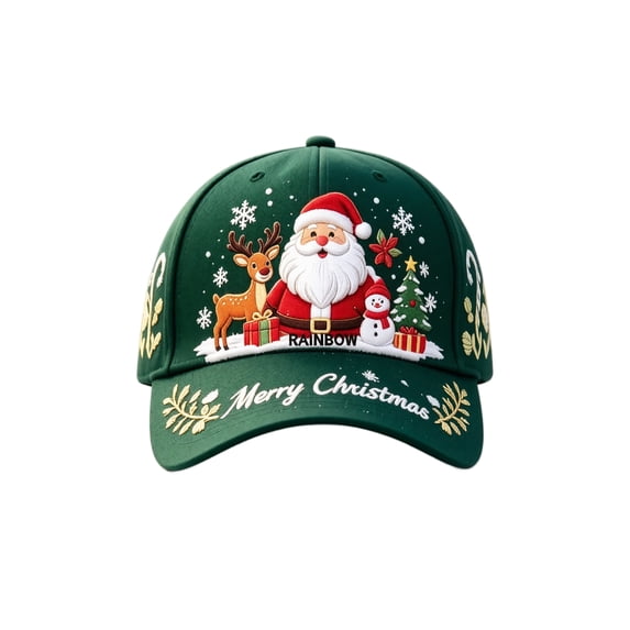 WULMLEO Green Christmas Santa Embroidery Baseball Hat Twill Cotton Like Curved Brim Adjustable Headwear B One Size