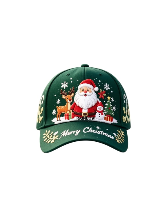 Green Christmas Santa Embroidery Baseball Hat Twill Cotton Like Curved Brim Adjustable Headwear B One Size