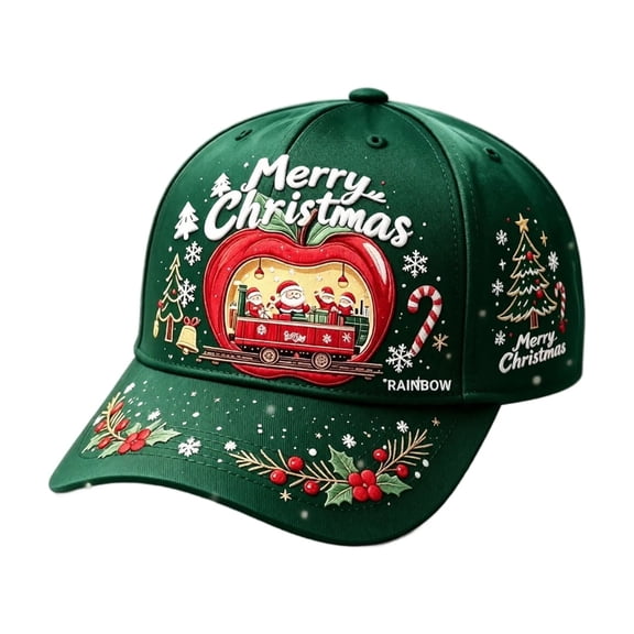 WULMLEO Green Christmas Santa Embroidery Baseball Hat Twill Cotton Like Curved Brim Adjustable Headwear C One Size