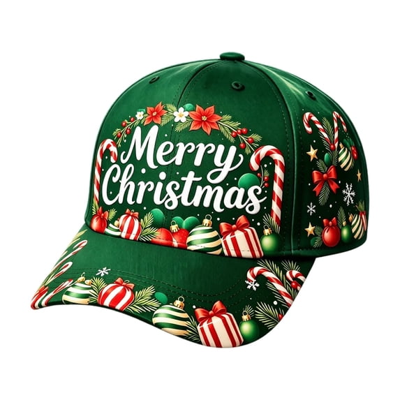 WULMLEO Green Christmas Santa Embroidery Baseball Hat Twill Cotton Like Curved Brim Adjustable Headwear F One Size