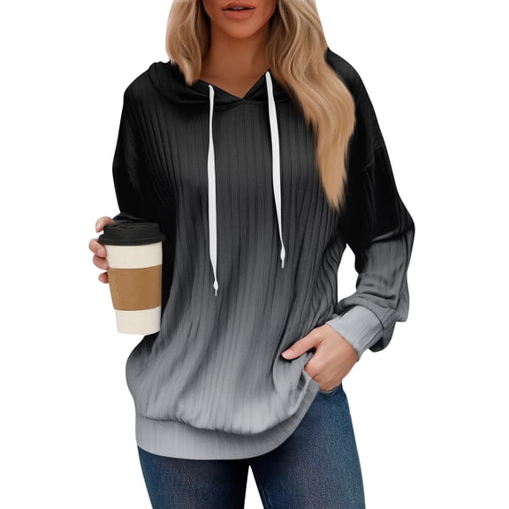 WULMLEO HVEPUO Womens Hoodies Fall Long Sleeve Drawstring Pullover Tops With Pockets Girls' Fashion Loose Casual Sweatshirt For Women Black S