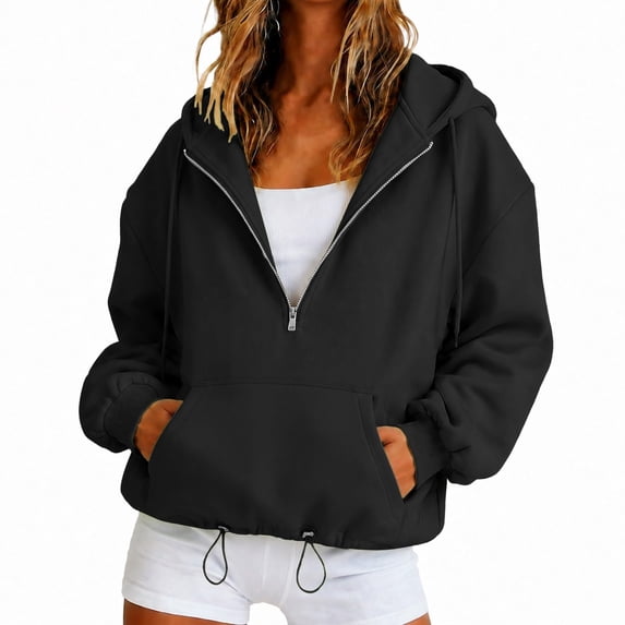WULMLEO Half Zip Pullover for Women Y2K Sweatshirt Hoodies Oversized Casual Workout Fall Winter Tops with Pockets Black 3XL