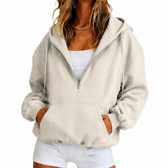 WULMLEO Half Zip Pullover for Women Y2K Sweatshirt Hoodies Oversized Casual Workout Fall Winter Tops with Pockets Gray S