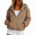 thumbnail image 1 of WULMLEO Half Zip Pullover for Women Y2K Sweatshirt Hoodies Oversized Casual Workout Fall Winter Tops with Pockets Khaki M, 1 of 6