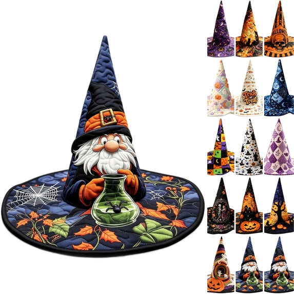 WULMLEO Halloween Hats for Women Assorted Quilted Witch Hats Varied Seasonal Prints Classic Pointed Wide Brim Cosplay Party Accessory M One Size