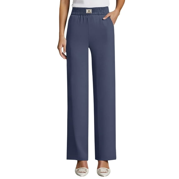 WULMLEO High Rise Silky Soft Pull-on Comfort Pant, Stretchy Pants for Women Navy L