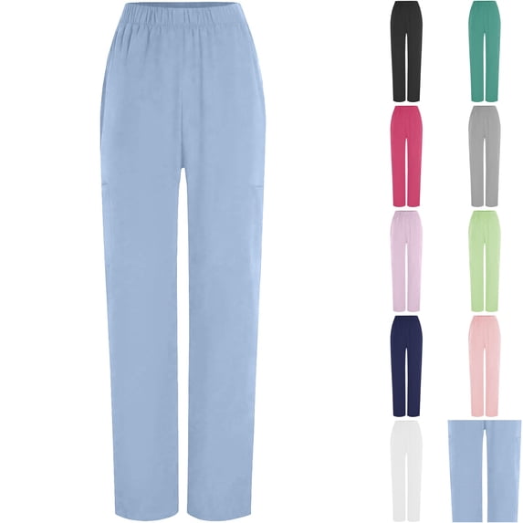 WULMLEO Jogger Scrubs for Women Straight Leg Work High Waisted Cuffed Slacks Trousers for Workout Sports Work Sky Blue M