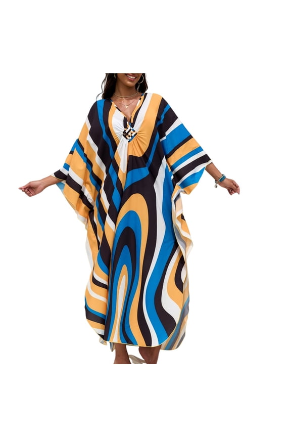 Kaftan Dresses for Women, Dresses for Women Plus Size Tropical Hawaiian Cover Ups Butterfly Loungewear Royal Blue One Size