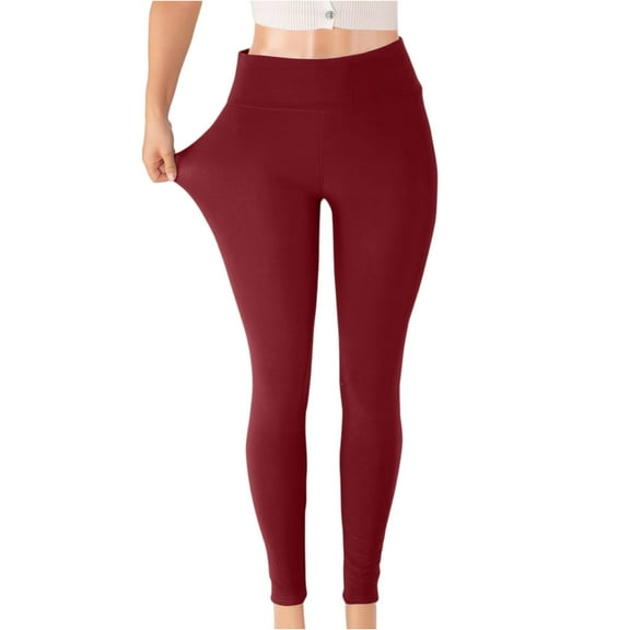 WULMLEO Lambskin Winter Leggings,Fur Lined Leggings for Women,Winter Warm Thickened Multi-Plush Solid Pants Wine L