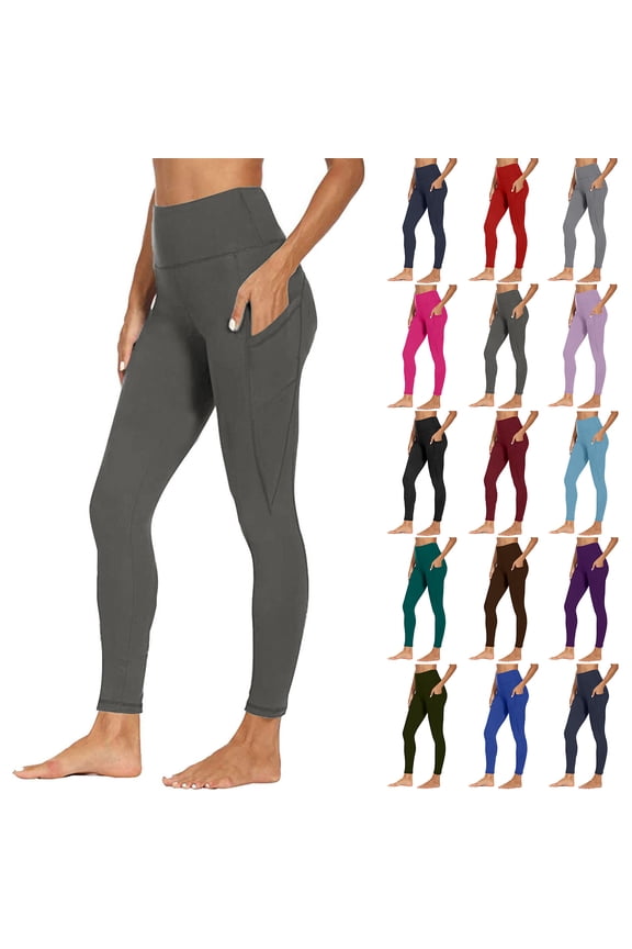 Leggings Women Thermal Warm Yoga Pants with Pockets Winter Tummy Control High Waisted Workout Gym Outdoor Gray S