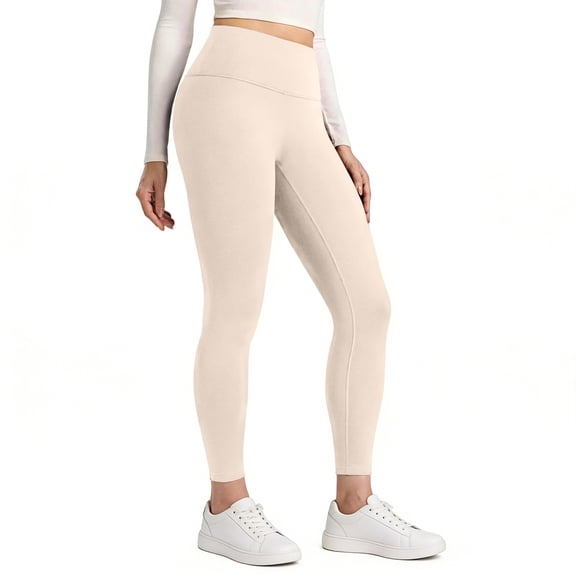 WULMLEO Leggings for Women Tummy Control Butt Lifting Legging Tights Workout Quick Dry High Waisted 7/8 Leggings Beige 2XL