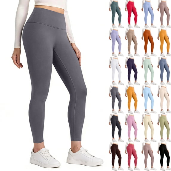 WULMLEO Leggings for Women Tummy Control Butt Lifting Legging Tights Workout Quick Dry High Waisted 7/8 Leggings Gray S